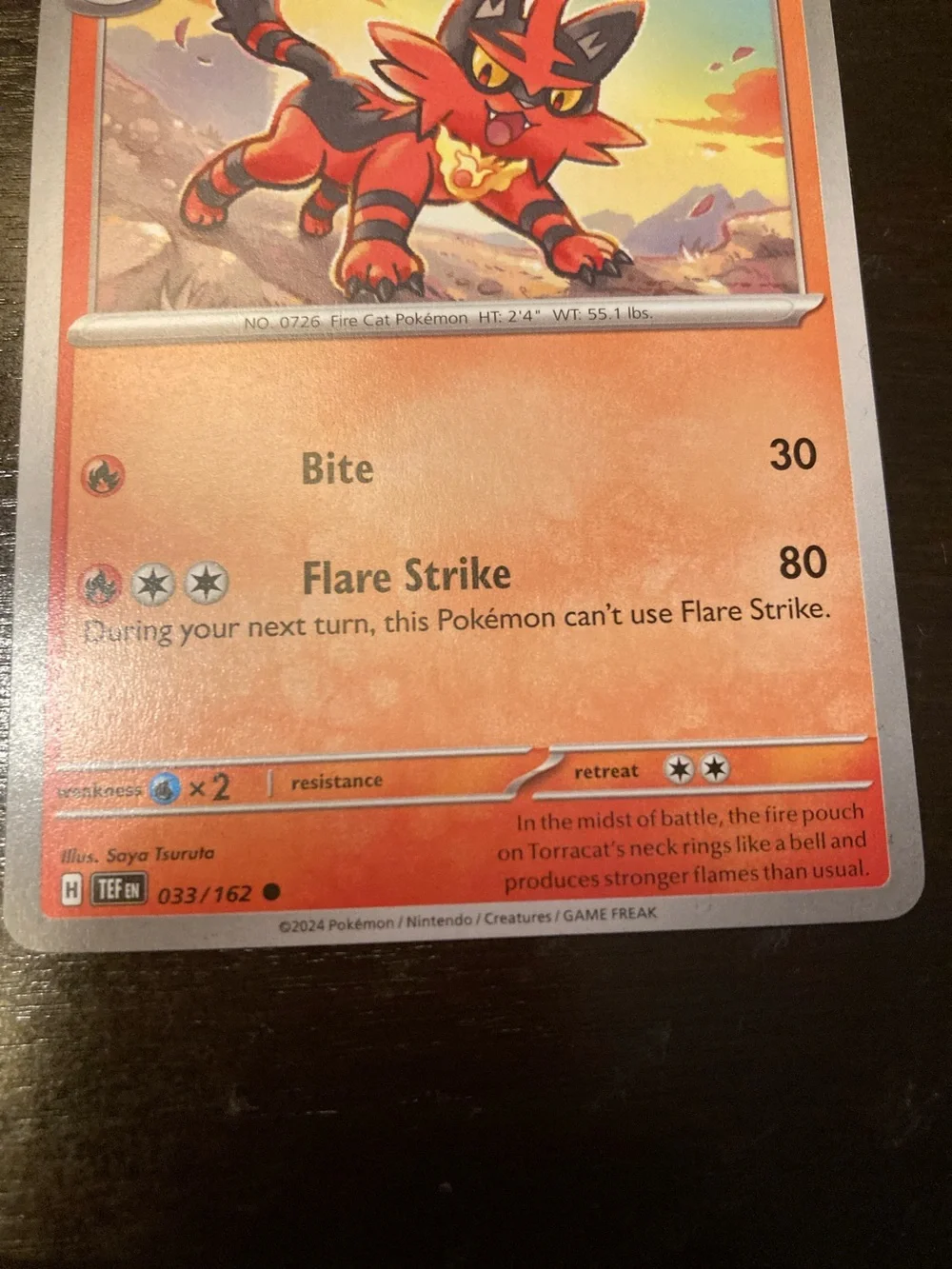 Pokemon Torracat Trading Card - Red Orange Artwork